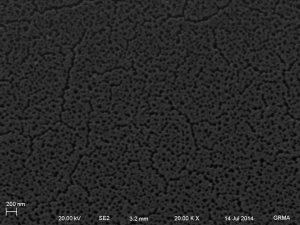50nm Freestanding MgF2 700 C anneal, 120s etch, Wafer 1127. Larger view of microfissures.