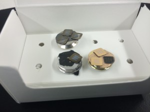 Platinum coated at top, Control NPN at bottom left, Gold coated at bottom right/