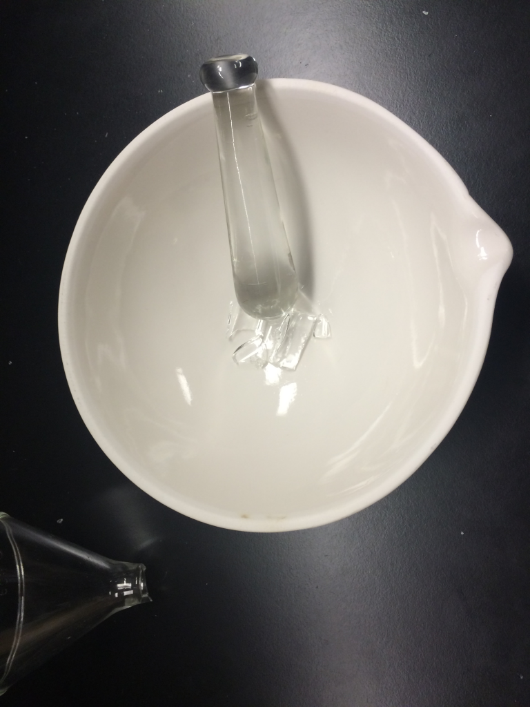Mortar and Pestle used to break down chunks of glass