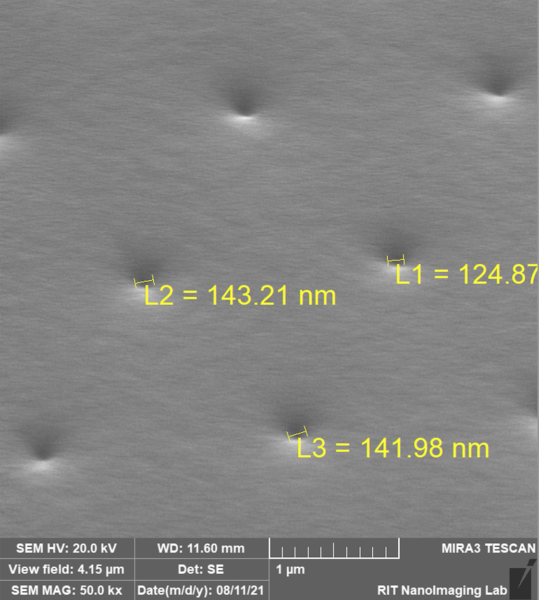 Figure 4: A 0.7 um porous with 0.5 gr PAR deposition.